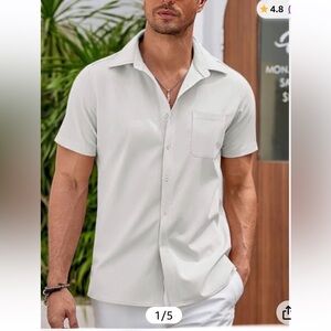 Men🧔🏻‍♂️Casual Lightweight Short Sleeve Button Beach Down Shirt👕Sz L